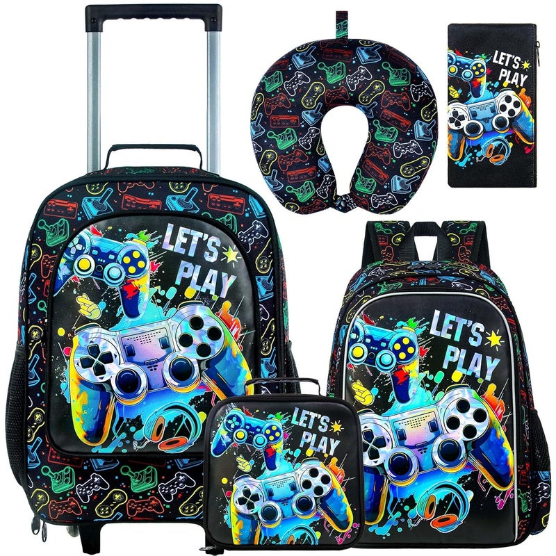 UFNDC 5PCS Kids Luggage for Boys, Game Rolling Suitcase with Wheels, Travel Carry-On for Children Toddler Elementary - Image 1